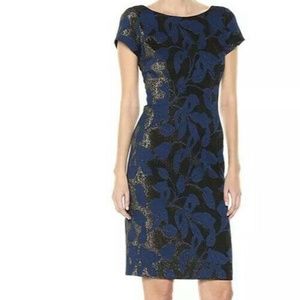 Adrianna Papell Plus 14W Dress Sheath Navy Blue